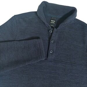 Prana Mens Tri Thermal Threads Button Long Sleeve Pullover Blue Sweater Sz Large
